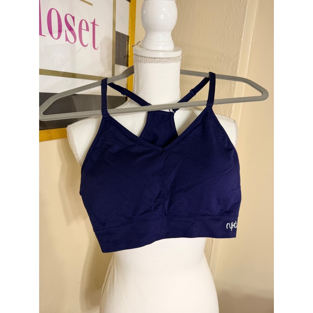 Ryka Womens Navy Blue Racerback Sports Bra Adjustable Straps Size Large L/G